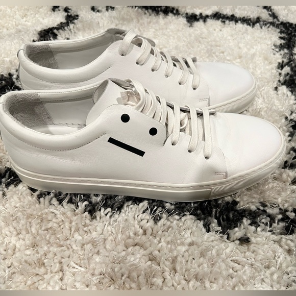 ACNE STUDIOS WHITE ADRIAN SMILEY SNEAKERS 42 - Picture 1 of 11